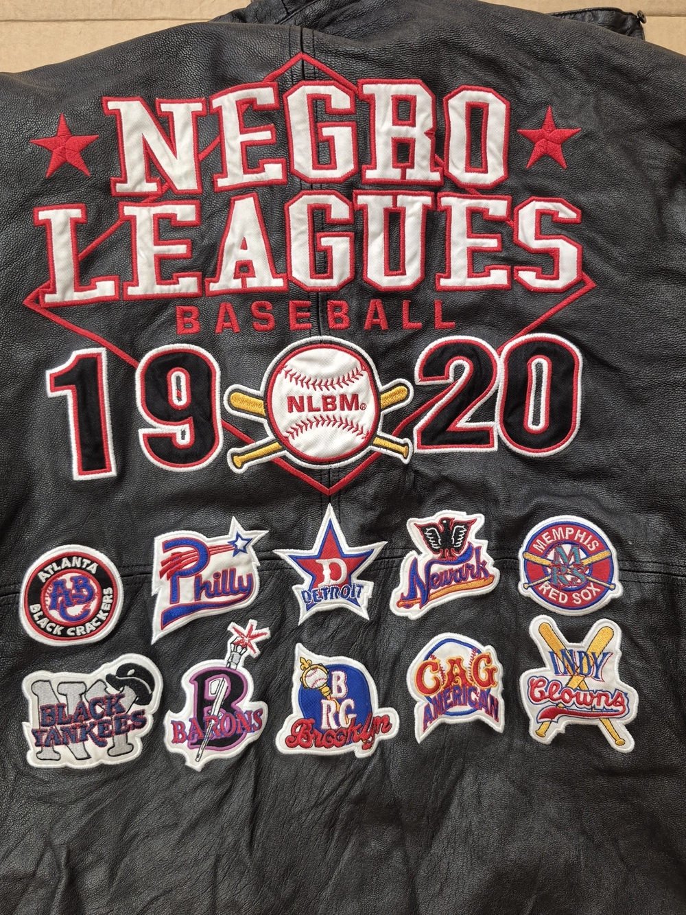 Negro Leagues Baseball 1920 Black Leather Patch Jacket - Red & White Detailing